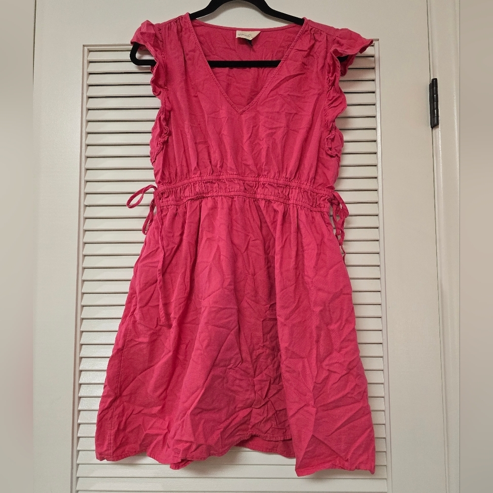 Universal Thread - Pink 100% Cotton Flutter Sleeveless V-Neck Dress With Pockets